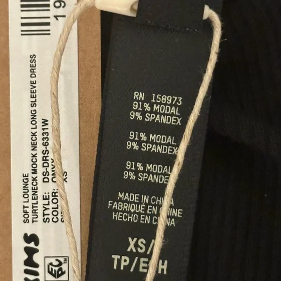 NWT SKIMS Black soft lounge mock turtleneck sleeve dress - Picture 7 of 8